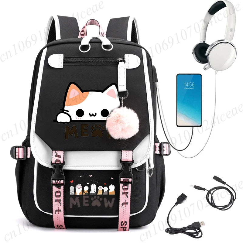 Cat Anime Cartoon School Bag New Fashion Backpack Back To School Cute Kawaii Backpack School Bags for College Student Mochila