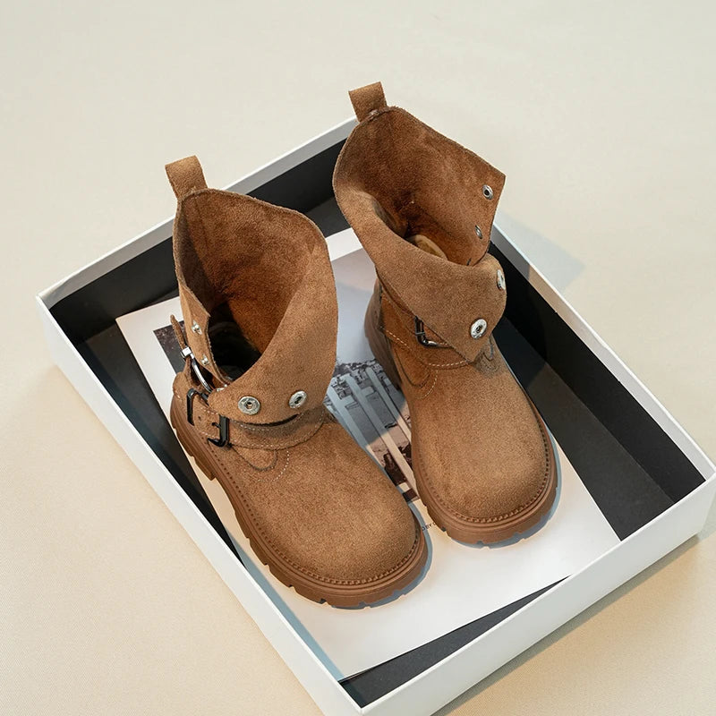2026 New Children's Autumn Boots Classic Trend Girls Causal Ankle Boots Retro Fashion Kids Simple Leather Short Boots Round-toe