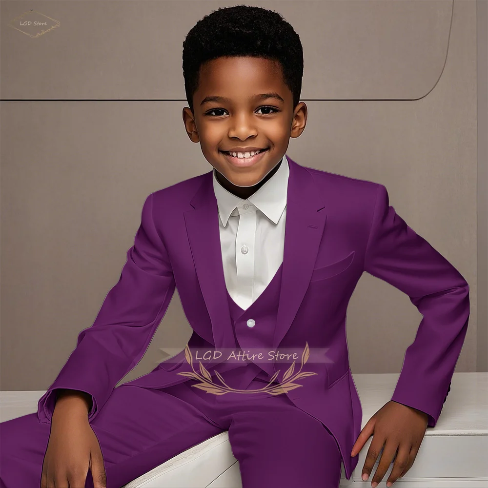 3-Piece Boys Formal Suit Set Blazer Vest Pants for Wedding Birthday Party Show Host Cocktail Ceremony School Performance Outfit