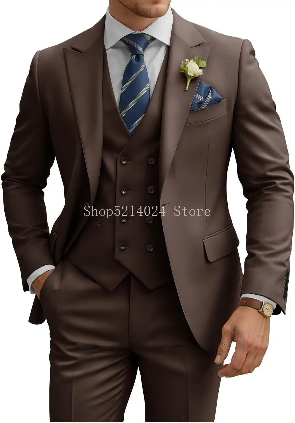 Mens Suit 3 Piece Slim Fit Suits for Men Double Breasted Suit Wedding Prom Suits Formal Business Dinner Tuxedo