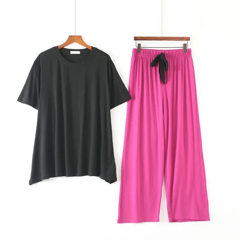 Summer  modal pajamas for women  thin section short-sleeved trousers suit two-piece loose comfortable pajama set  home service
