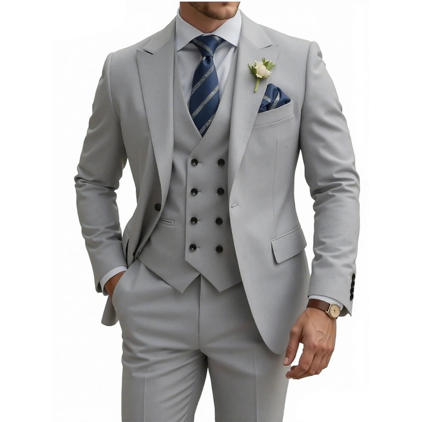 Mens 3 Piece Slim Fit For Men Double Breasted Suit Wedding Prom Suits Formal Business Dinner Tuxedo