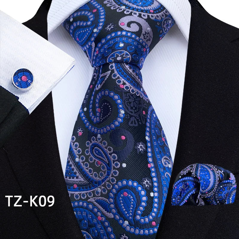 Men Ties Set Green Floral Paisley Necktie Business Formal Pocket Square Cufflinks Set For Wedding Party Accessories Cravat