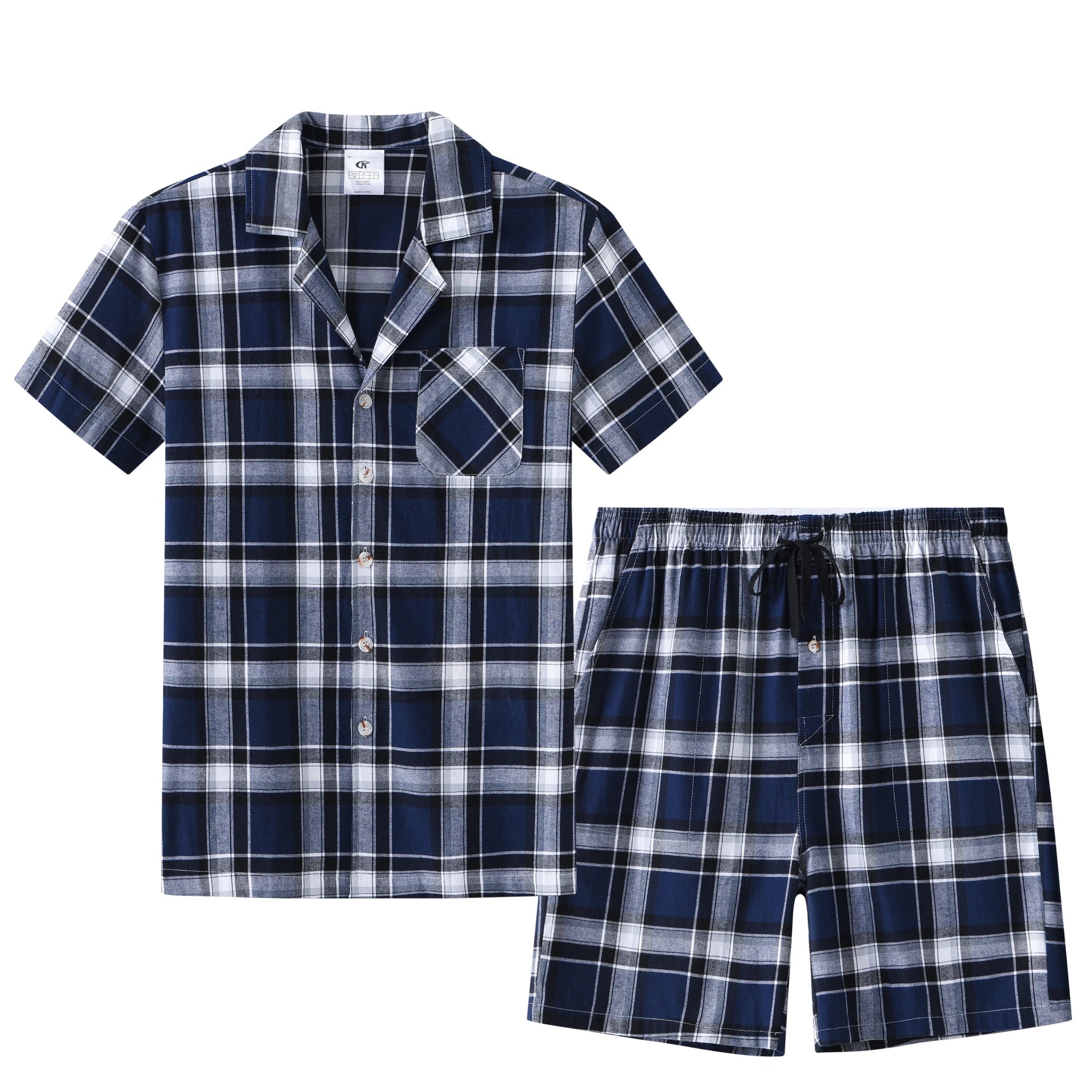 Men Summer Short Pajama Set, 2Pcs 100% Cotton Breathable Crop Pajama Short Sets Bottoms & Tops Cozy Suit for Home Outdoor