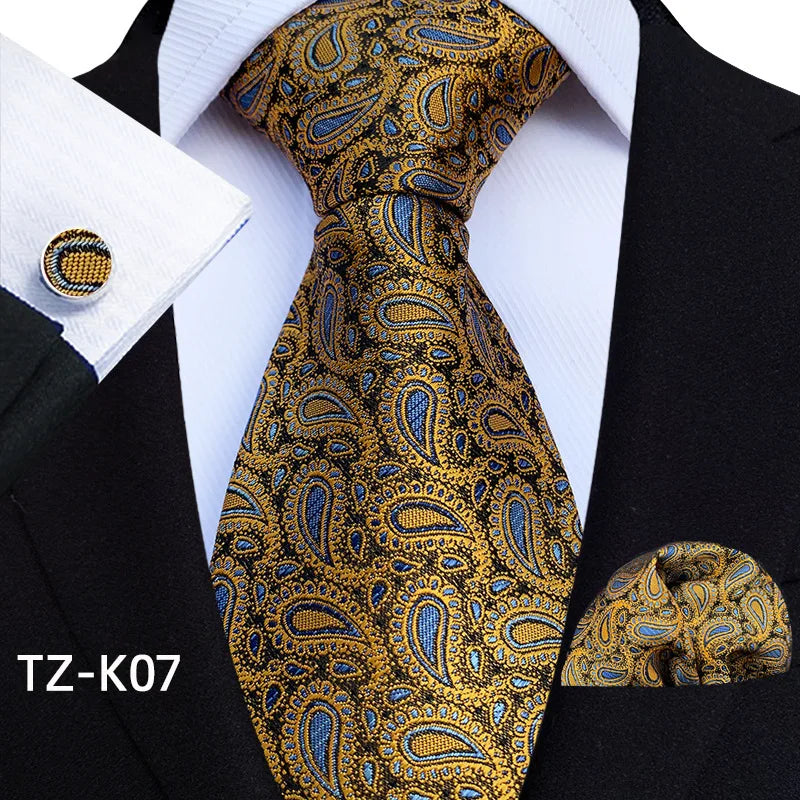 Men Ties Set Green Floral Paisley Necktie Business Formal Pocket Square Cufflinks Set For Wedding Party Accessories Cravat