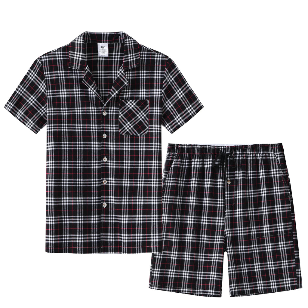 Men Summer Short Pajama Set, 2Pcs 100% Cotton Breathable Crop Pajama Short Sets Bottoms & Tops Cozy Suit for Home Outdoor