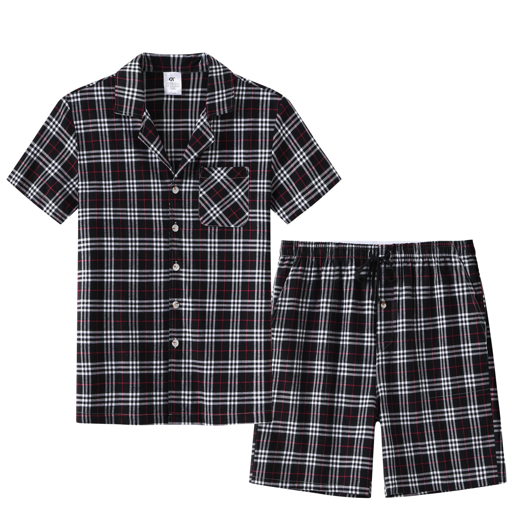 Men Summer Short Pajama Set, 2Pcs 100% Cotton Breathable Crop Pajama Short Sets Bottoms & Tops Cozy Suit for Home Outdoor