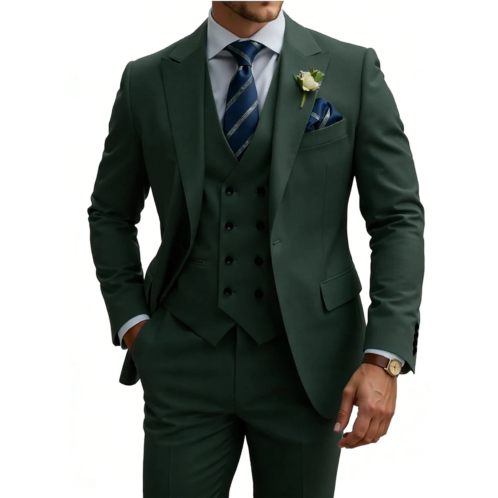 Mens 3 Piece Slim Fit For Men Double Breasted Suit Wedding Prom Suits Formal Business Dinner Tuxedo