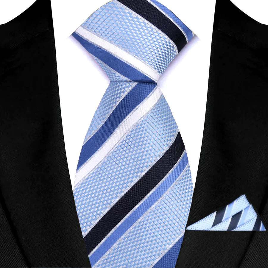 Men's Ties Set Luxury Floral Plaid Solid Light Blue Ties Business Party Formal Necktie Pocket Square Set Suits Accessory Gift