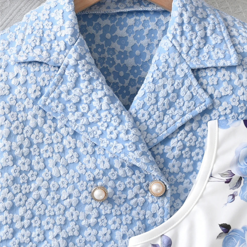 Elegant Girl Suits Dress Clothes Set Teenager Girl Princess Dresses Mesh Ball Gown with Jacket Floral Party Wedding Formal Kids