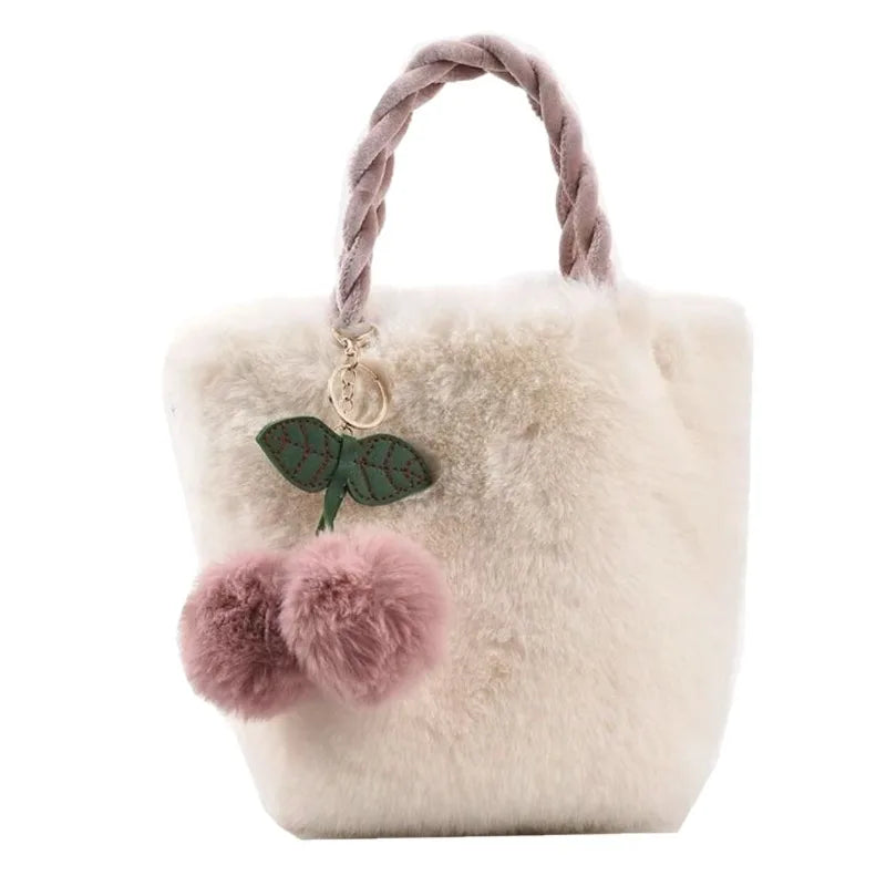 Cute Cherry Girl Plush Handbag Women's New Autumn and Winter Furry Shoulder Messenger Bag Fashion Furry Small Bag