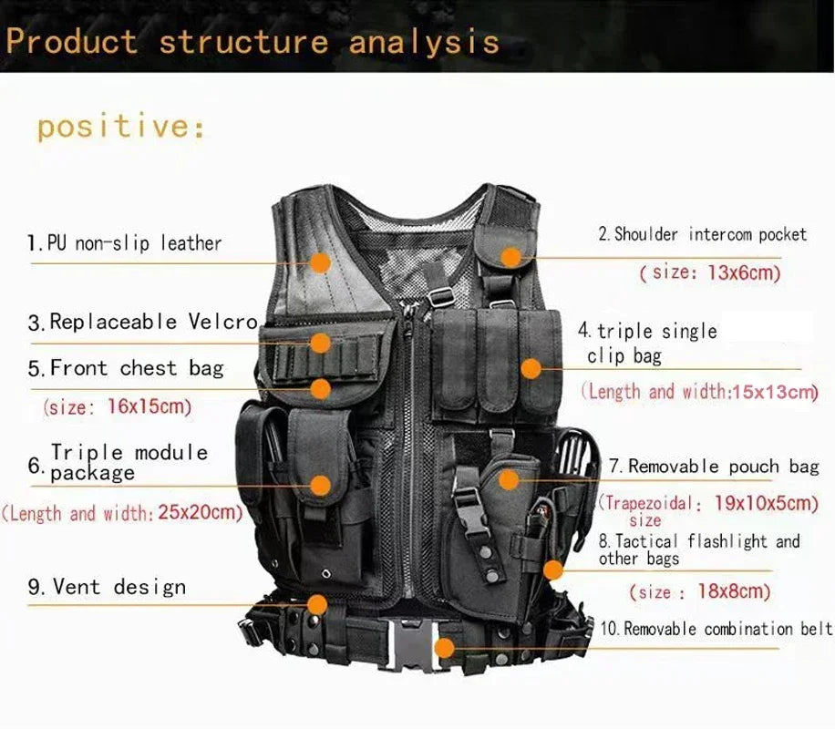 Tactical Vest Combat Body Armor Adjustable Molle Security Guard Vests Hunting Army Outdoor CS War Game Airsoft Training Jacket
