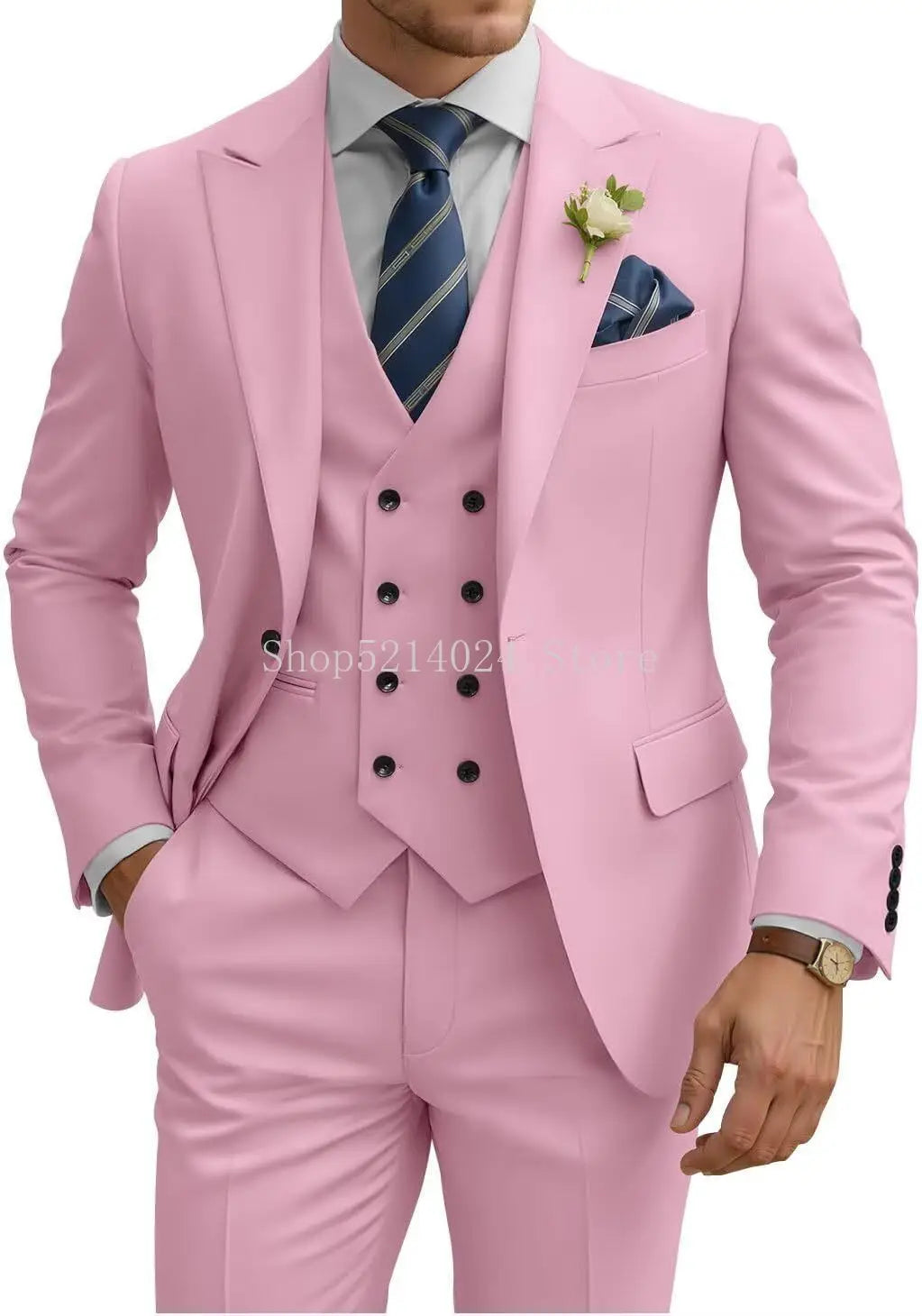 Mens Suit 3 Piece Slim Fit Suits for Men Double Breasted Suit Wedding Prom Suits Formal Business Dinner Tuxedo