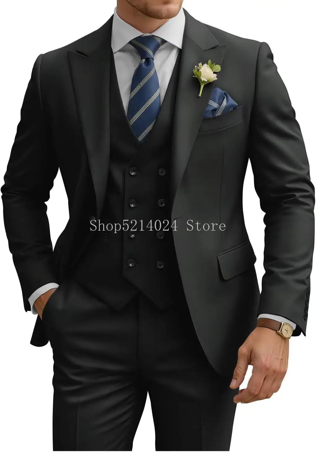Mens Suit 3 Piece Slim Fit Suits for Men Double Breasted Suit Wedding Prom Suits Formal Business Dinner Tuxedo