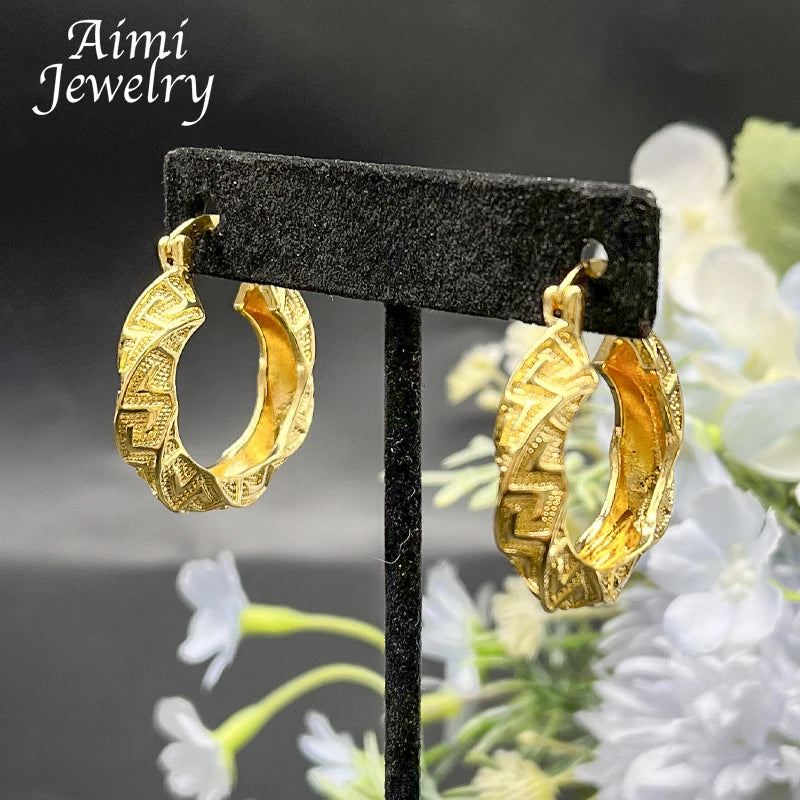 18K Gold Plating Classic Jewelry Set for Women Large Circle Earring Pendant Dubai Trendy Wedding Anniversary Accessories Gift