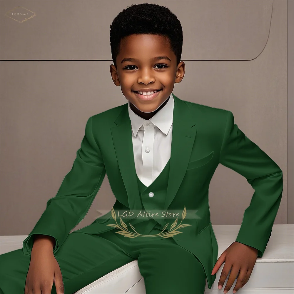 3-Piece Boys Formal Suit Set Blazer Vest Pants for Wedding Birthday Party Show Host Cocktail Ceremony School Performance Outfit