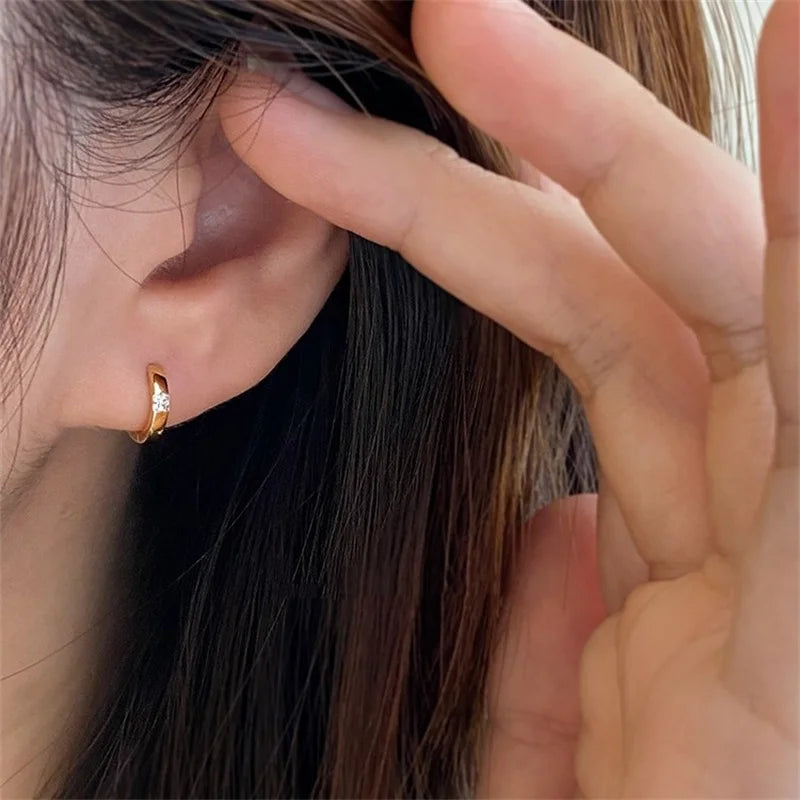 S925 Sterling Silver Plated 18K Gold Square Zircon Mini Earrings Versatile Minimalist Luxury Women's Ear Jewelry