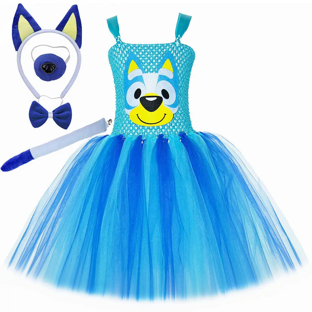 Halloween Children'S Animal Costume Bluey Princess Dress Bluey Bingo Same Style Puppy Cosplay Costume Mesh Tutu Skirt Gifts