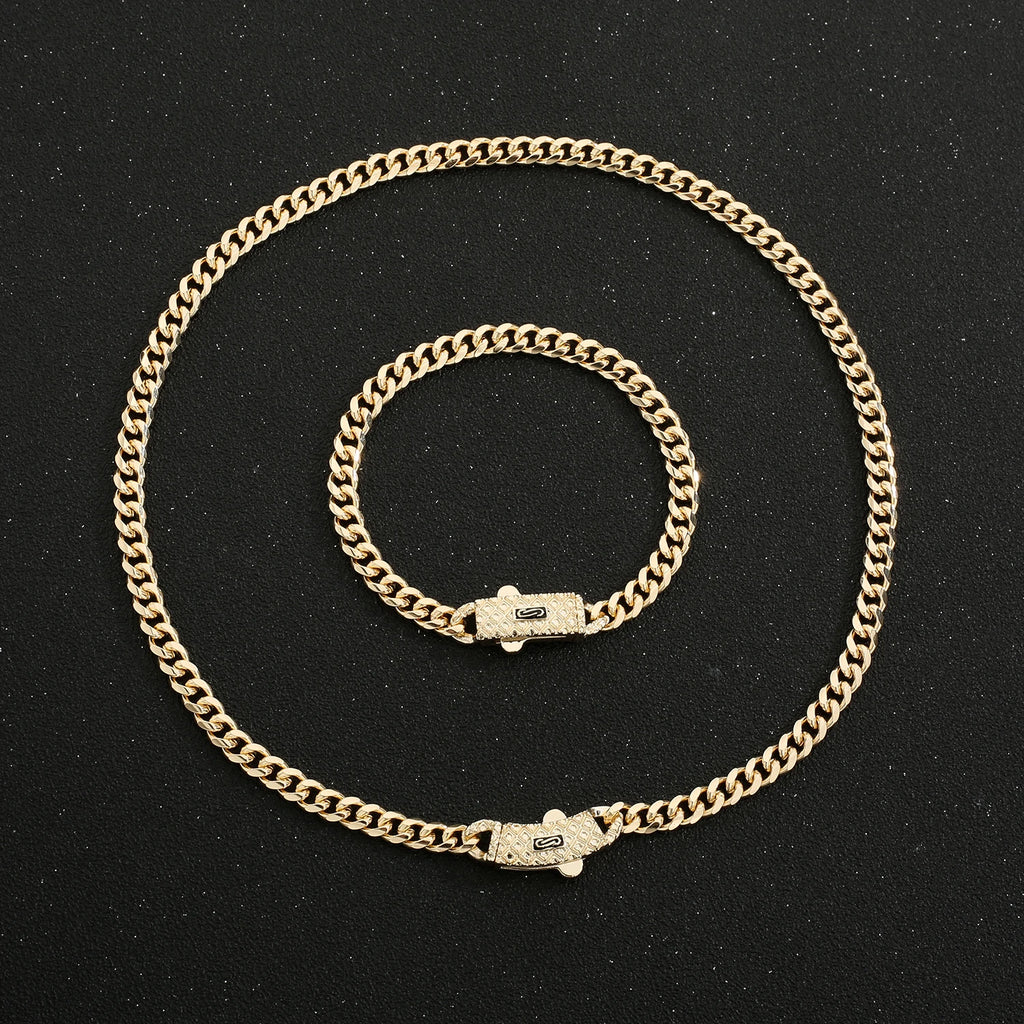 Hip Hop Style Jewelry Set 14k Gold Plated Monaco chain Oval Clasp Women's Bracelet and Necklace Low Price items Free Shipping