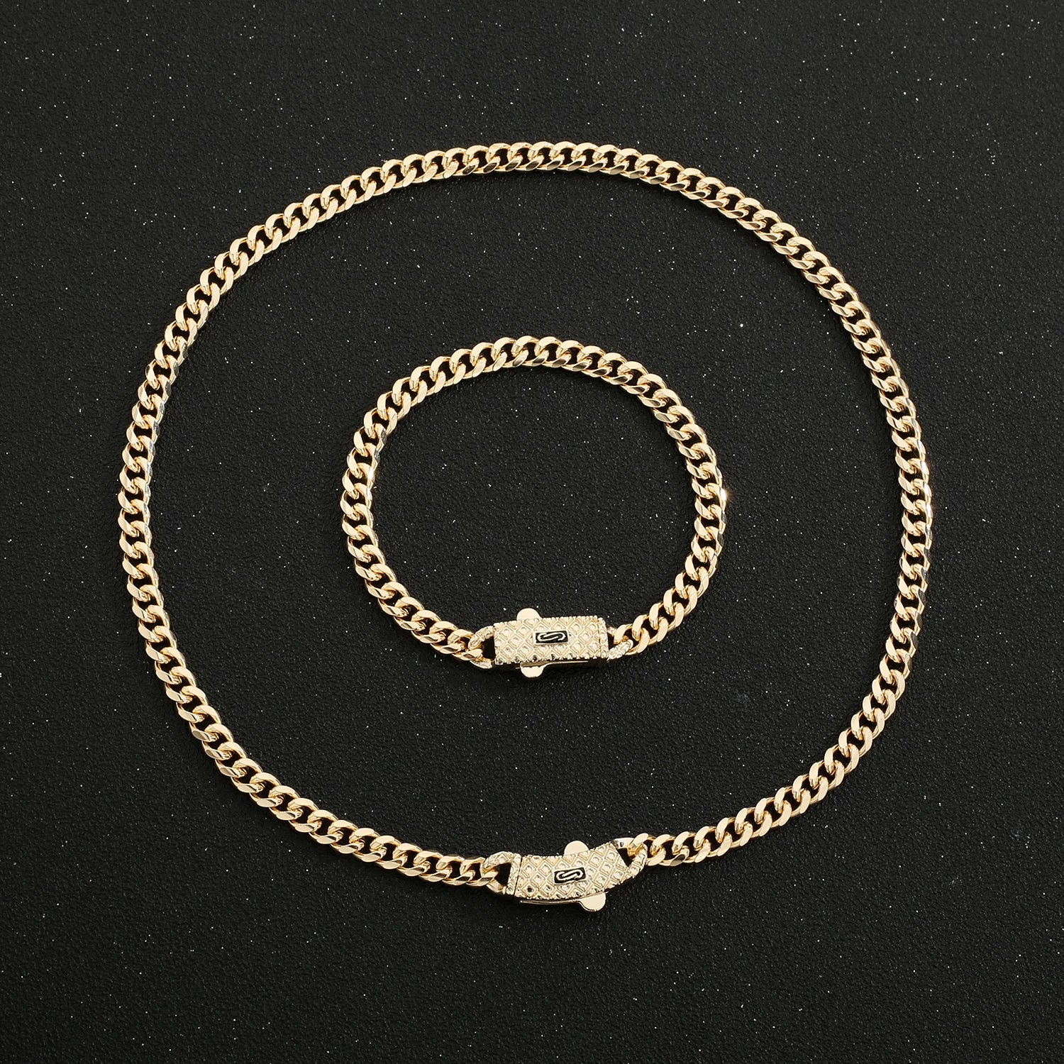 Hip Hop Style Jewelry Set 14k Gold Plated Monaco chain Oval Clasp Women's Bracelet and Necklace Low Price items Free Shipping
