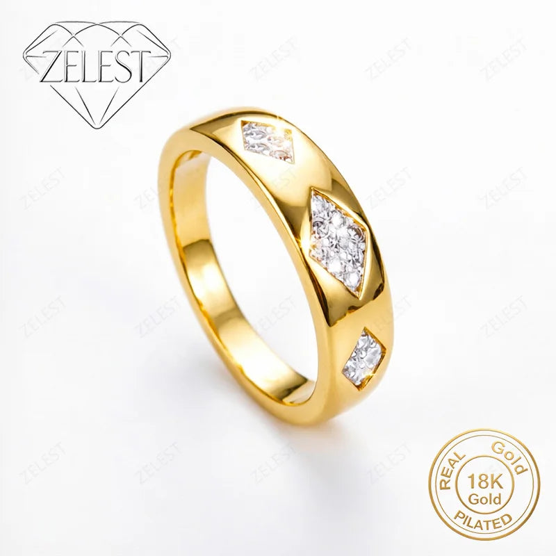 925 Sterling Silver 18K Gold Plated Luxury Minimalist Pattern Zircon Ring - Women's Fashion Party Gift Jewelry Accessories