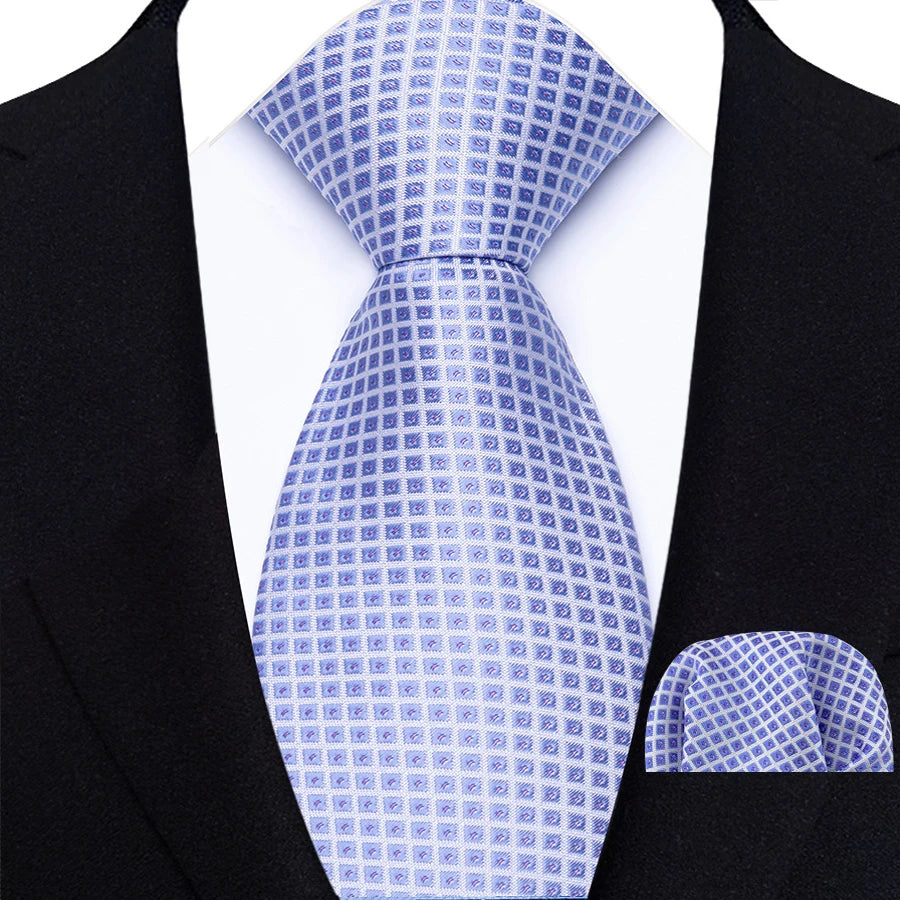 Men's Ties Set Luxury Floral Plaid Solid Light Blue Ties Business Party Formal Necktie Pocket Square Set Suits Accessory Gift