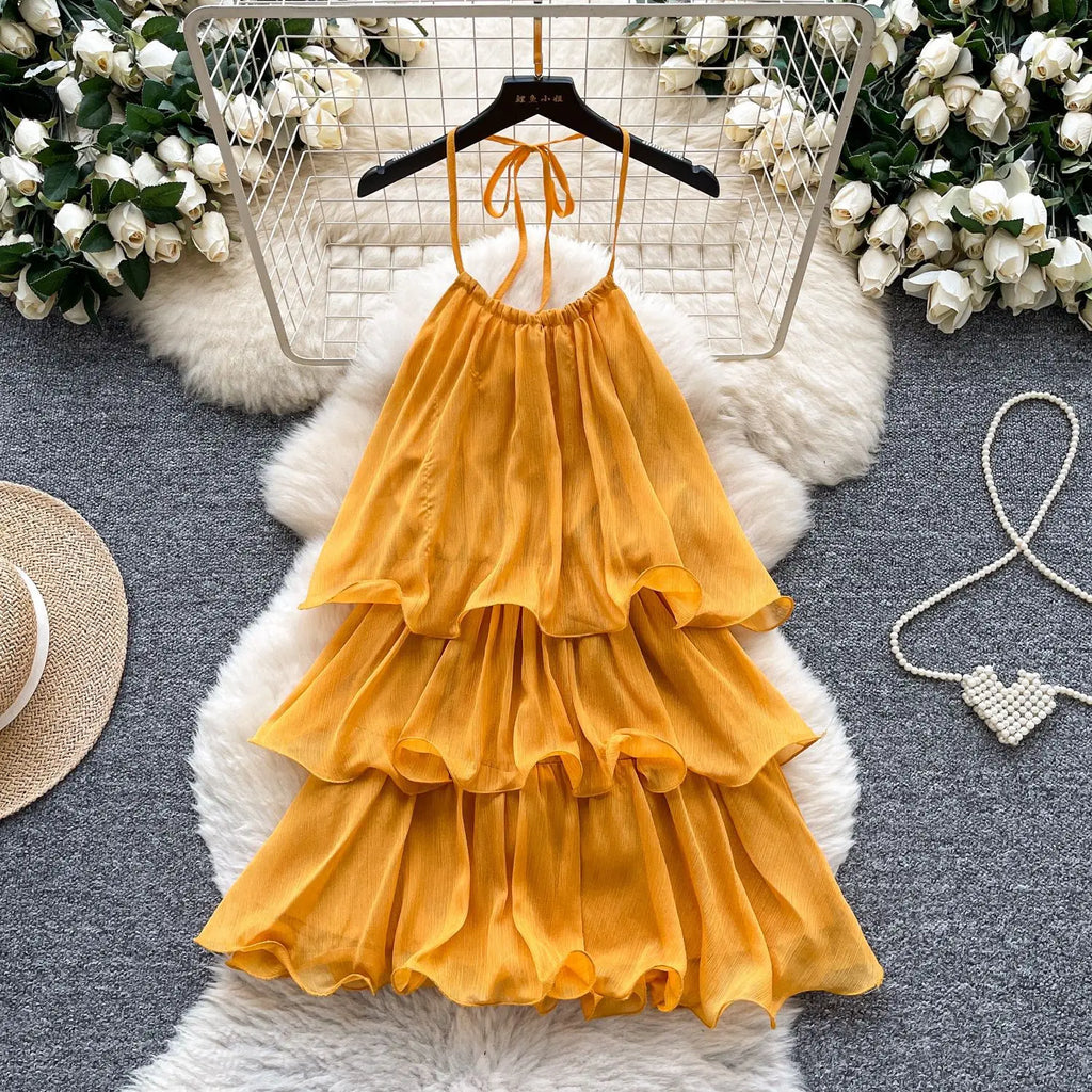 Short Dress Women Halter Cake Dresses A Line Vestidos Lace Up Elegant Splice Tierred Party Night Sweet Beach Y2k Streetwear 2026