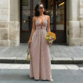 Summer Blue Striped Backless Beach Dress Women Sexy Halter V-neck Sleeveless Maxi Dress Female Holiday Party Dress 2026 New