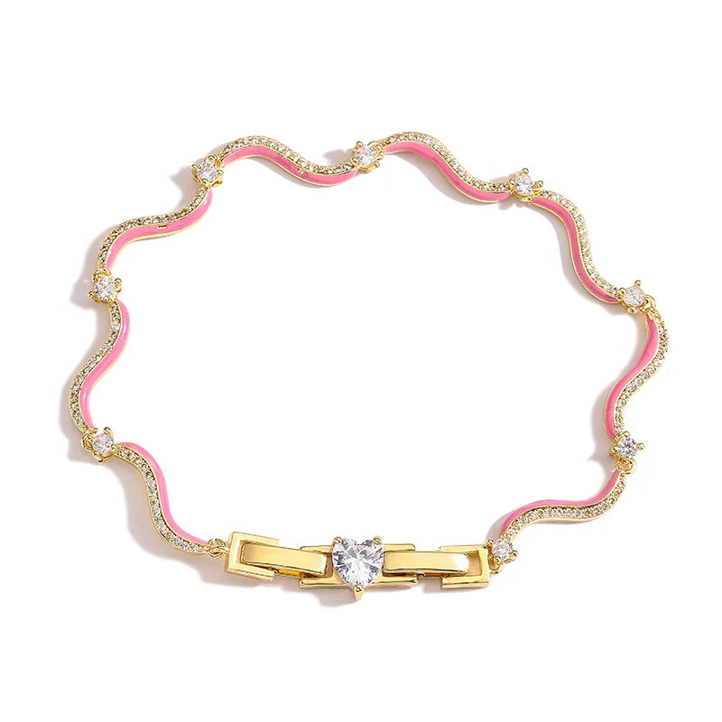 18K Gold Plated Fashion Enamel Chains Necklace Bracelet Jewelry Sets Brass Chain Wave Multicolor Women Wholesale Wedding Gifts