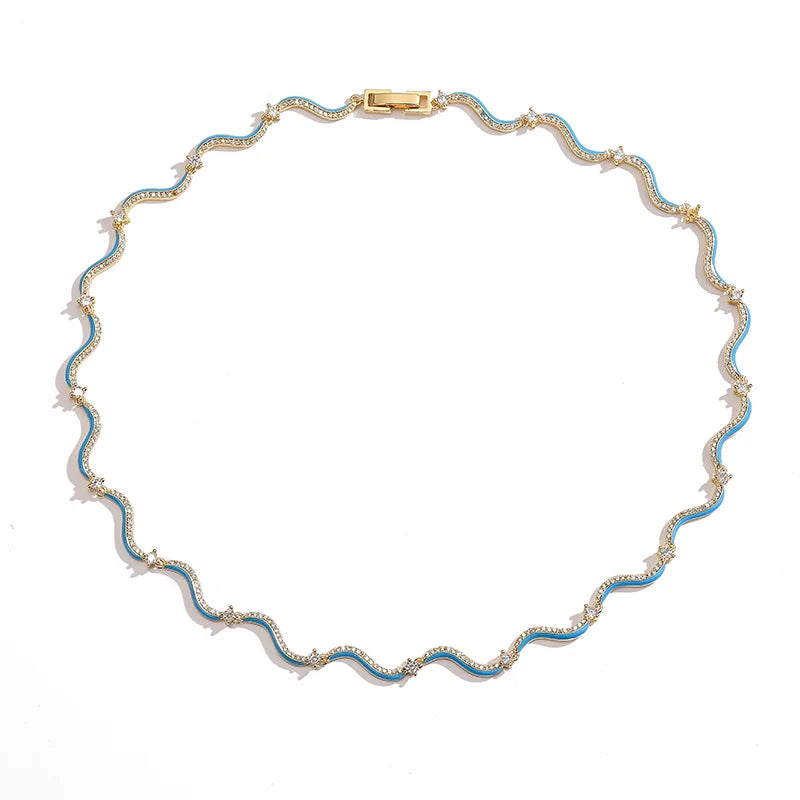 18K Gold Plated Fashion Enamel Chains Necklace Bracelet Jewelry Sets Brass Chain Wave Multicolor Women Wholesale Wedding Gifts