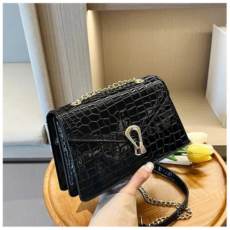 Crocodile Pattern Shoulder Bags For Women Fashion Chains Squre Bag Purse Female Pu Leather Crossbody Handbag Daily Phone Clutch