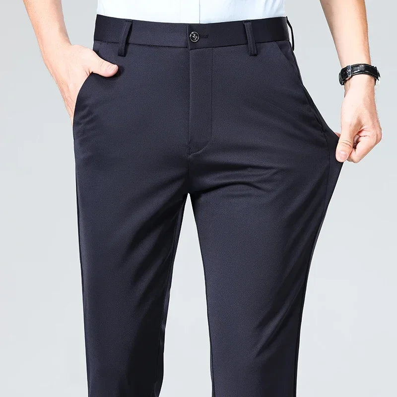 Men Suit Pants Light Thin Elastic Slim Fit Dress Pants Business Solid Casual Straight Leg Trouser Men Clothing Oversize 29-42