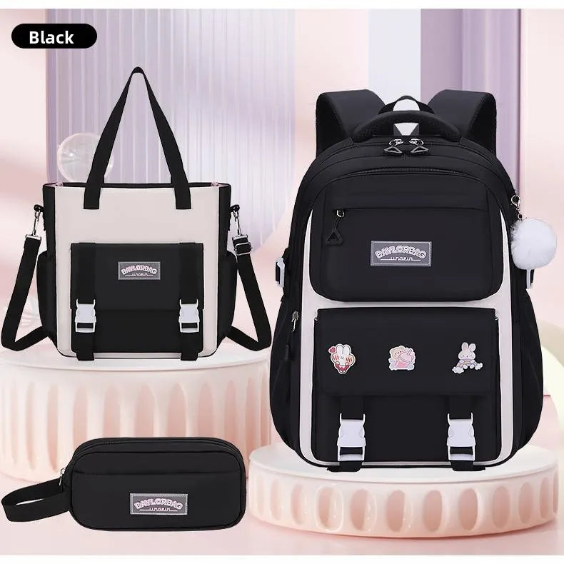 Cute School Bag for Little Girls Primary Student Double Shoulder Backpack after Class Tutoring Lightweight Waterproof Nylon