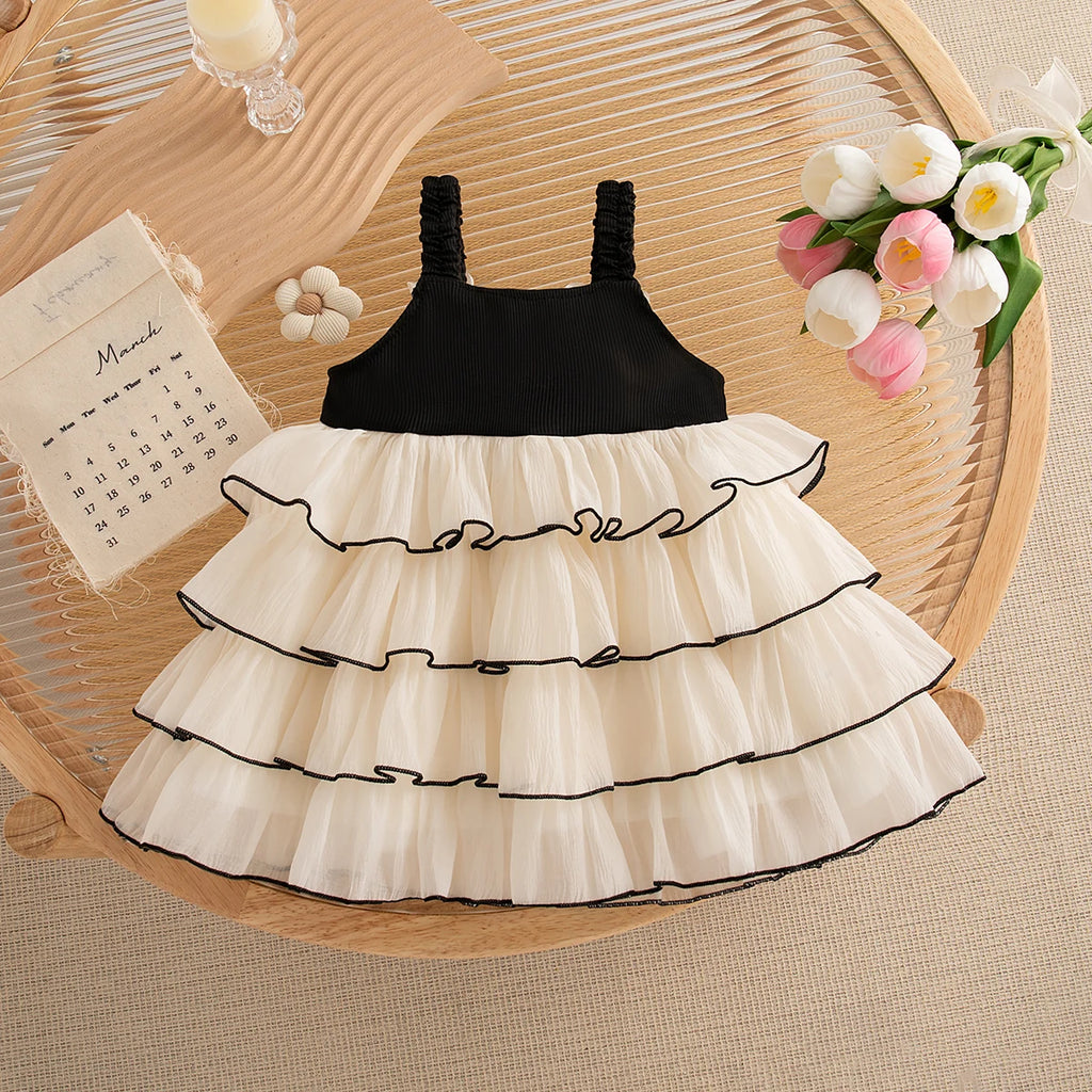 Kids Clothes Toddler Girl Korean Style Dress Elegant Flower Black Knit Cake Dress for Girl Birthday Party Costume