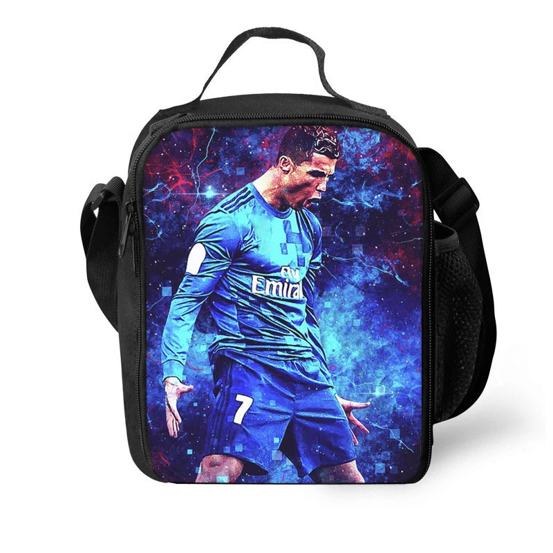 Ronaldo Lunch Bags for Boys Girls Sport Printing Football Star Lights Weight Cooler Bags for Food or Juice