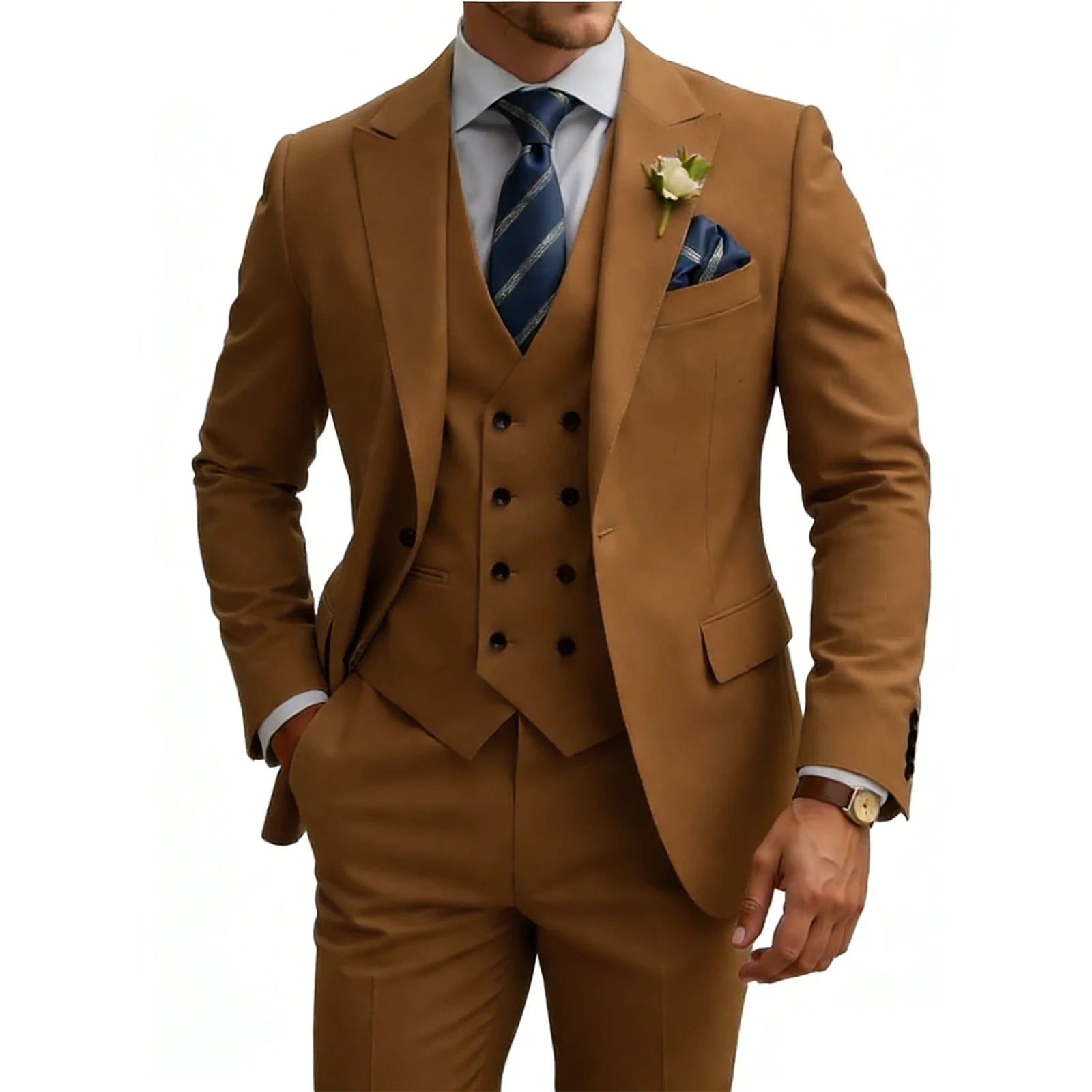 Mens 3 Piece Slim Fit For Men Double Breasted Suit Wedding Prom Suits Formal Business Dinner Tuxedo