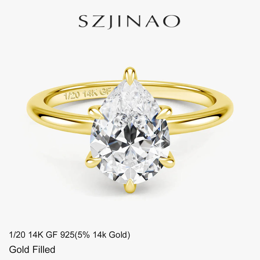 Solid 14K Gold Filled Solitaire Moissanite Diamond Ring 2CT Pear Cut D VVS1 Au585 Ring for Women Minimalist Engagement Jewelry