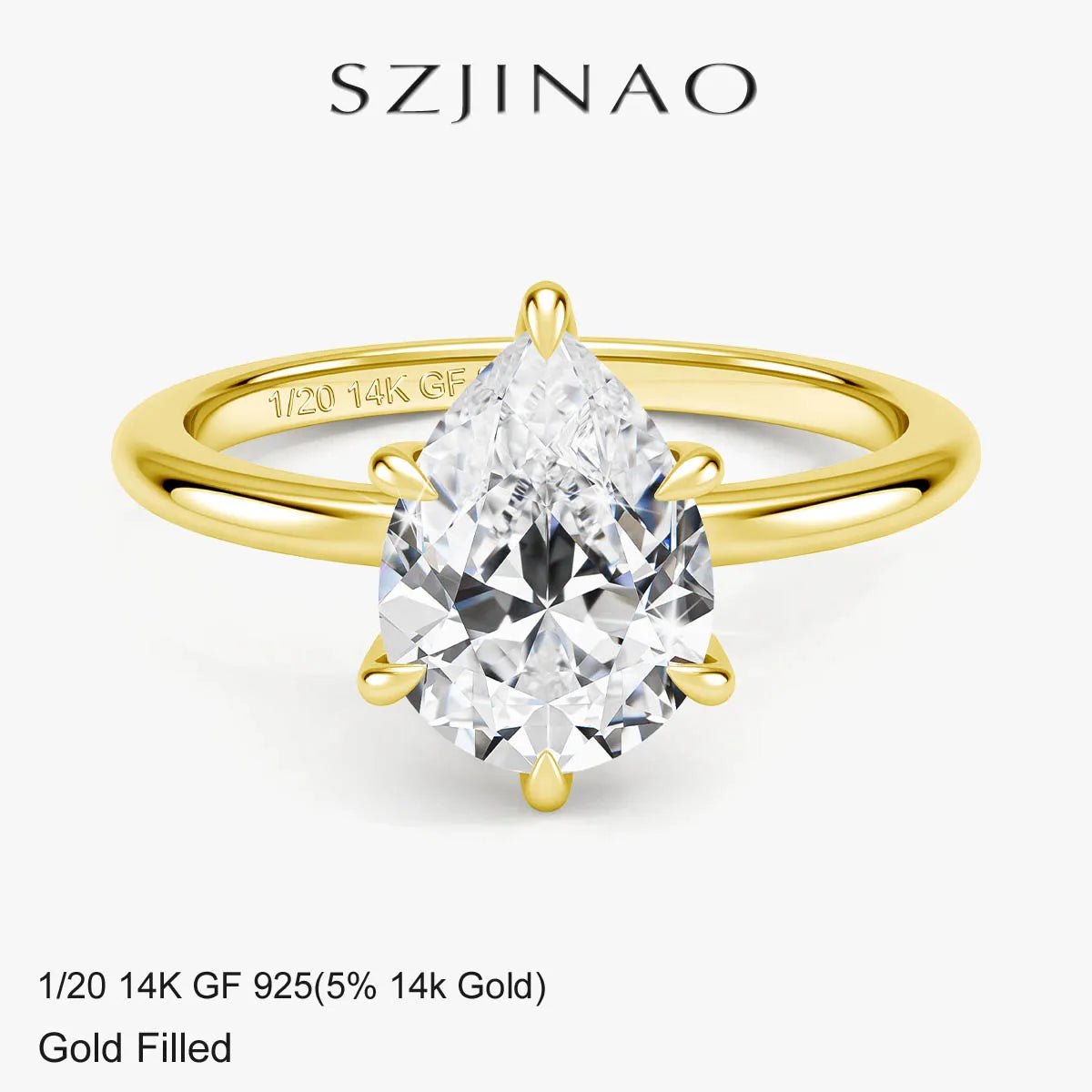 Solid 14K Gold Filled Solitaire Moissanite Diamond Ring 2CT Pear Cut D VVS1 Au585 Ring for Women Minimalist Engagement Jewelry