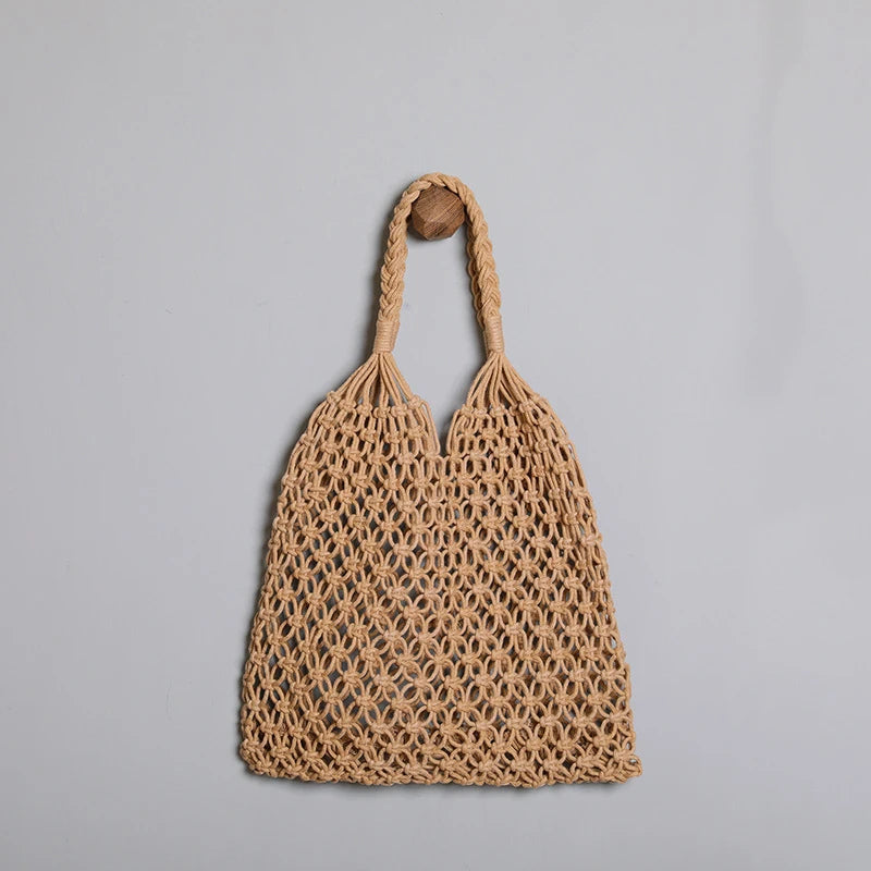 Summer Woven Bag for Women Handbags Handmade Knitted Beach Boho Shoulder Bag Large Tote Bag Hollow Out Shopping Bag