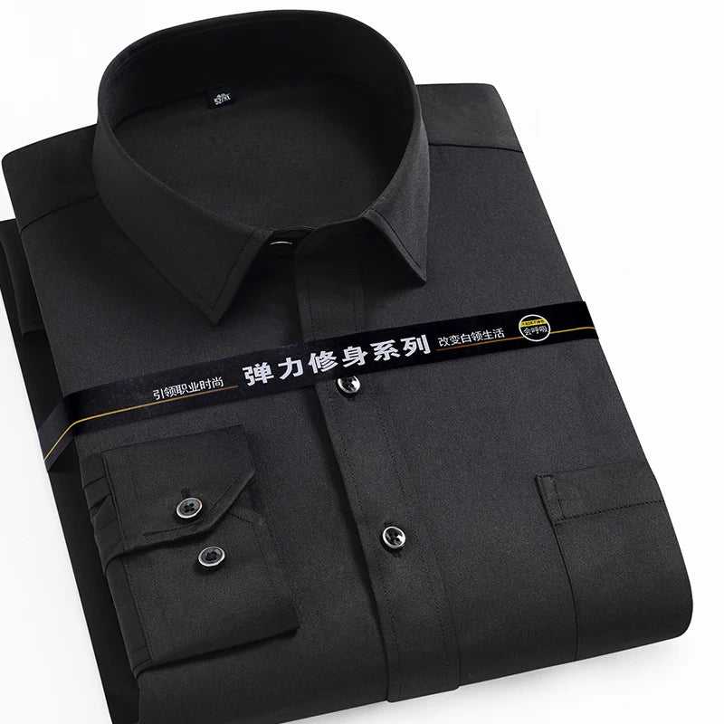 Men's Shirt Long Sleeve Stand-collar (Mandarin Collar) Single Patch Pocket Smart Casual Regular-fit Business Office Dress Shirts