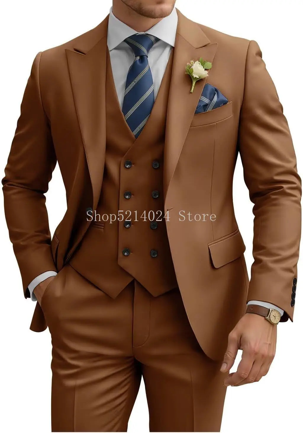 Mens Suit 3 Piece Slim Fit Suits for Men Double Breasted Suit Wedding Prom Suits Formal Business Dinner Tuxedo