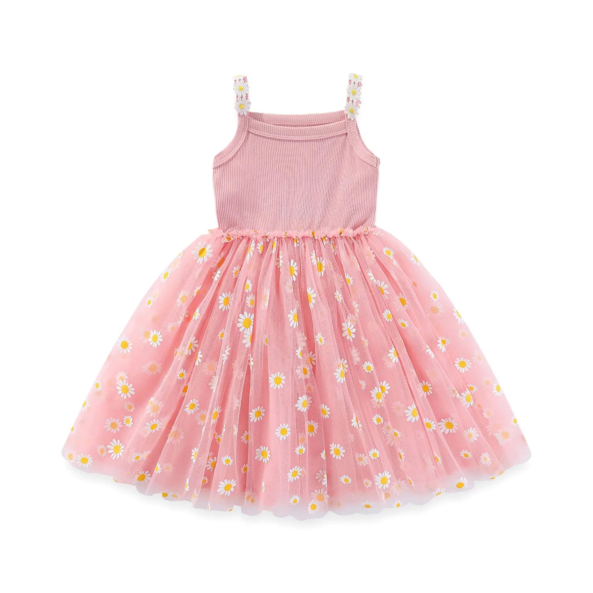 Korean Style Kid's Girls' Summer Dress 0-6Y Cute Baby Children's Daisy Suspender Mesh Dress for Girls Sun Beach Holiday Clothing