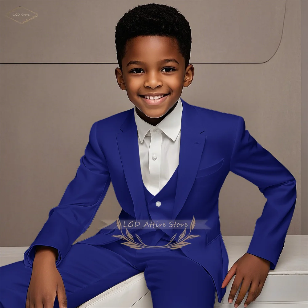 3-Piece Boys Formal Suit Set Blazer Vest Pants for Wedding Birthday Party Show Host Cocktail Ceremony School Performance Outfit