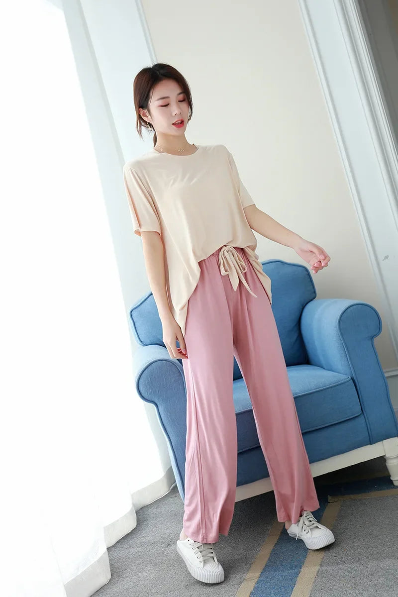 Summer  modal pajamas for women  thin section short-sleeved trousers suit two-piece loose comfortable pajama set  home service