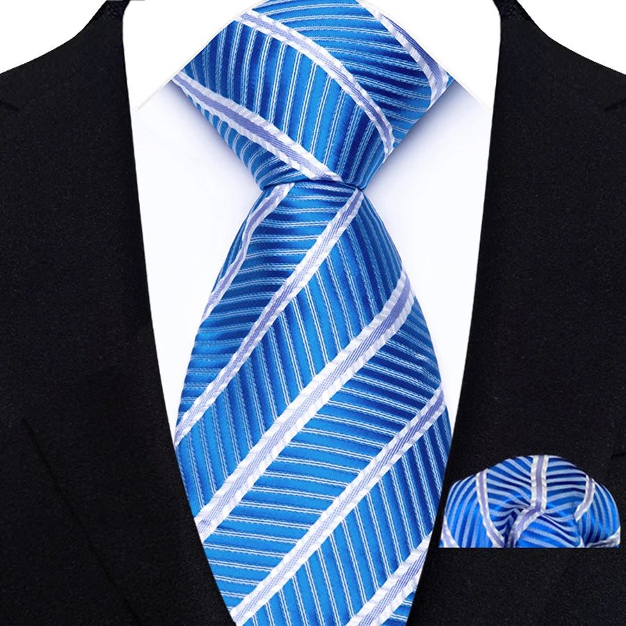 Men's Ties Set Luxury Floral Plaid Solid Light Blue Ties Business Party Formal Necktie Pocket Square Set Suits Accessory Gift