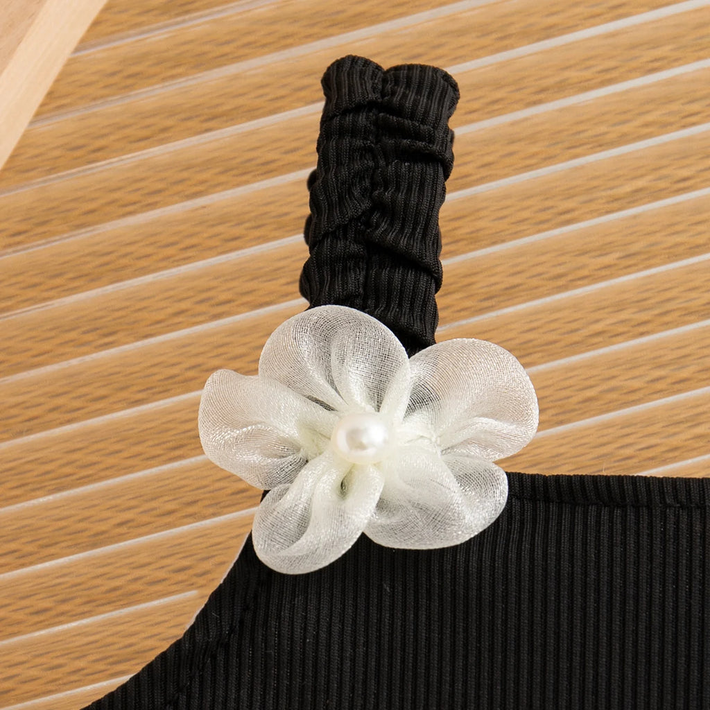 Kids Clothes Toddler Girl Korean Style Dress Elegant Flower Black Knit Cake Dress for Girl Birthday Party Costume