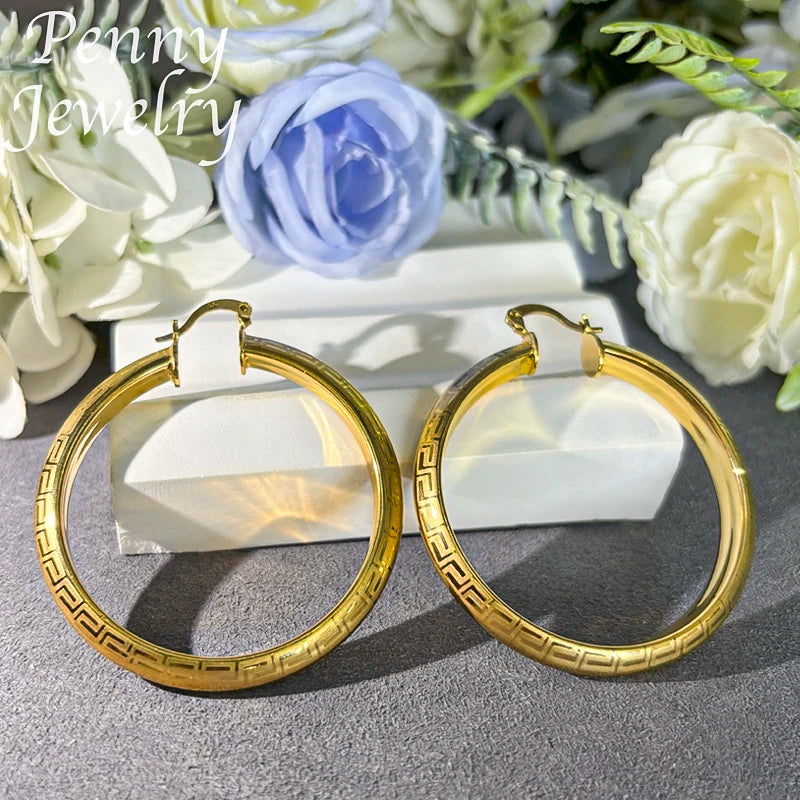 Big Round 18K Gold Plated Hoop Earrings for Women Copper Vintage Circle Earring Party Wedding Gifts Italian African Jewelry Sets