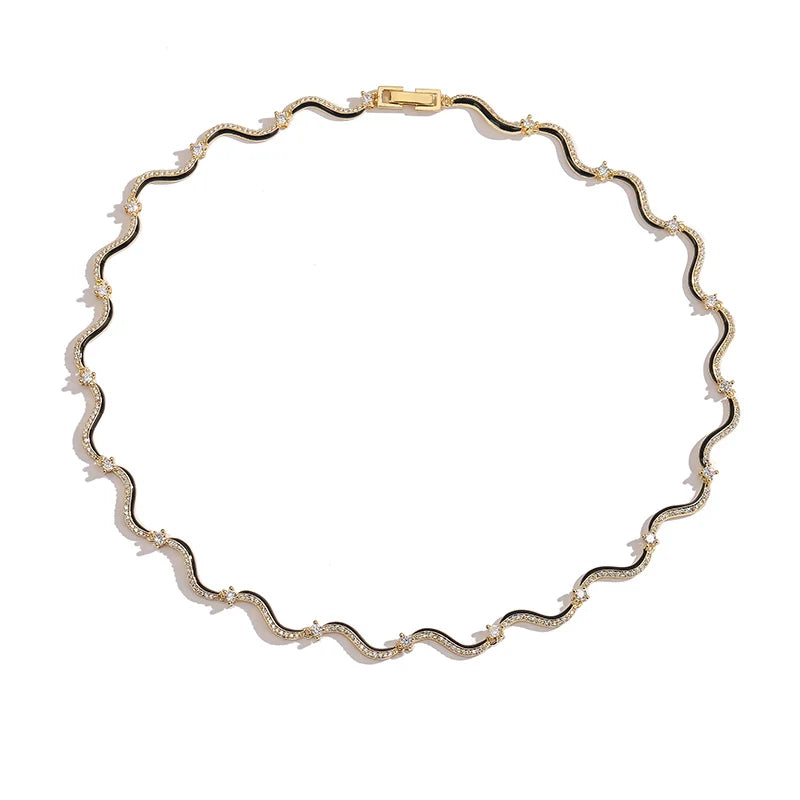 18K Gold Plated Fashion Enamel Chains Necklace Bracelet Jewelry Sets Brass Chain Wave Multicolor Women Wholesale Wedding Gifts