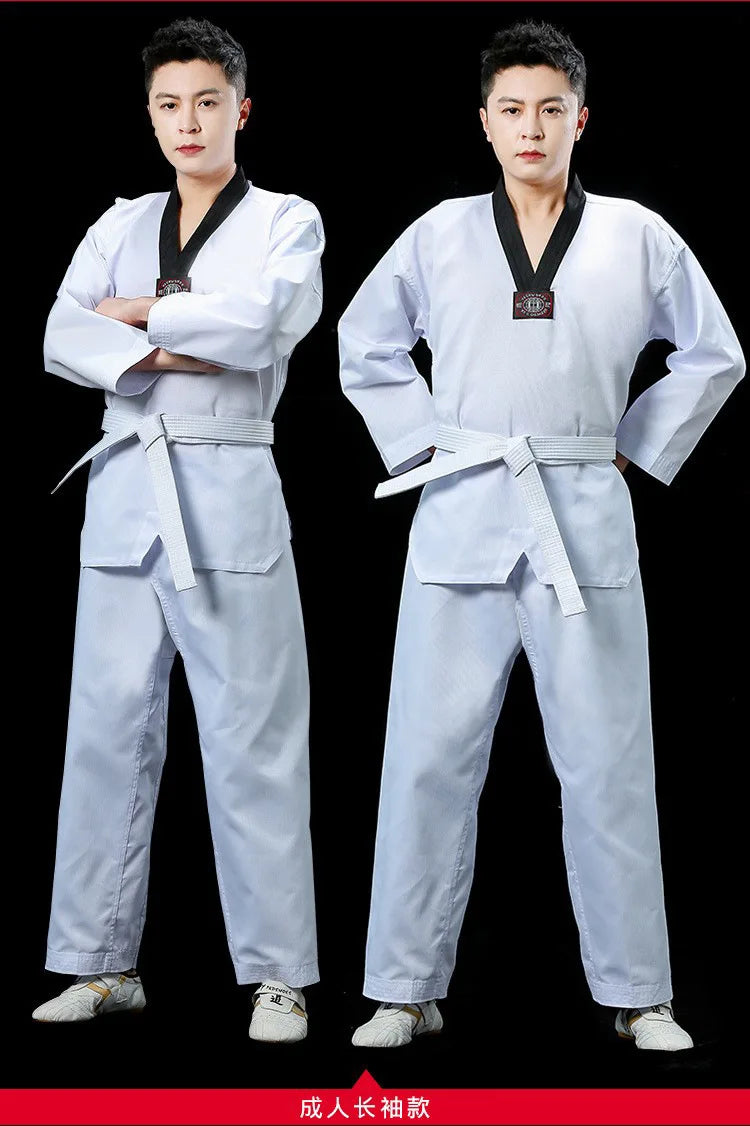 2022 TKD Costumes Clothing White Taekwondo Uniforms WTF Karate Judo Dobok Clothes Children Adult Unisex Long Sleeve Gi Uniform