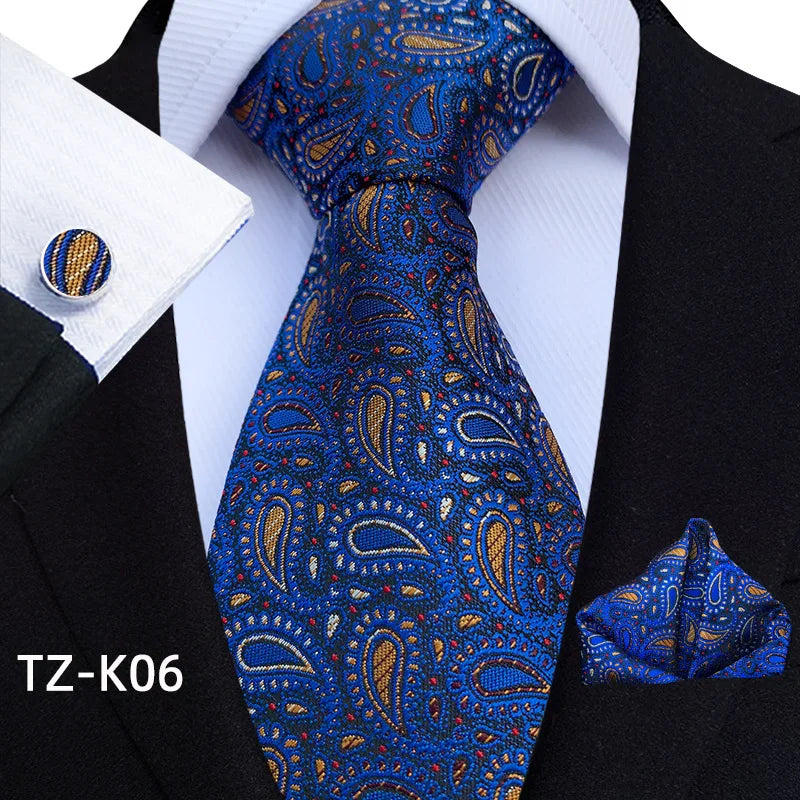 Men Ties Set Green Floral Paisley Necktie Business Formal Pocket Square Cufflinks Set For Wedding Party Accessories Cravat